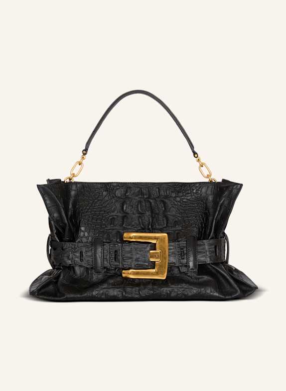 BALMAIN Mittelgroße Tasche Anthem aus Kalbsleder mit Kroko-Prägung SCHWARZ