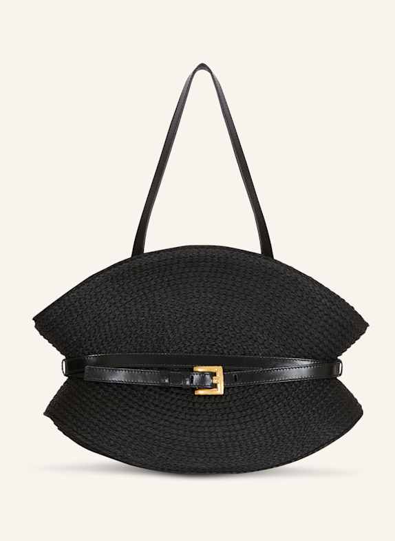 BALMAIN Mittelgroße Tasche Shuffle aus Bast und Kalbsleder SCHWARZ