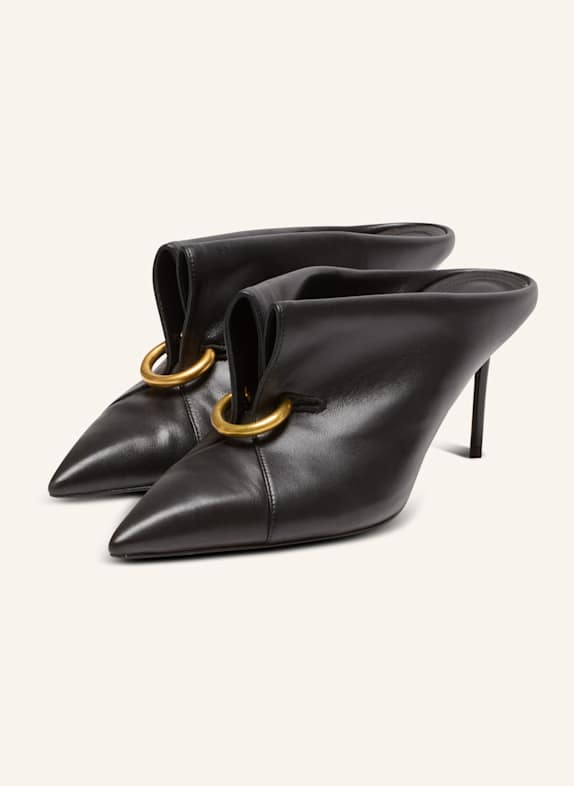 BALMAIN Pantoletten aus Lammleder mit Piercing vorne SCHWARZ