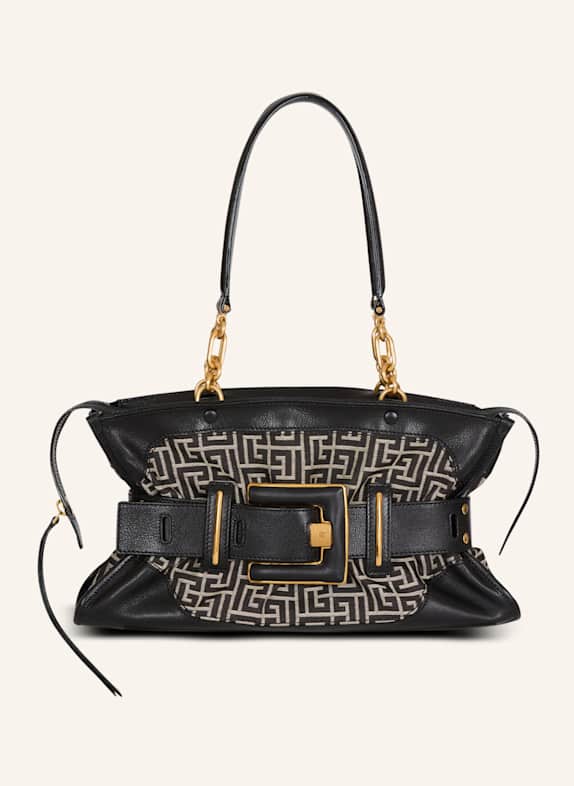 BALMAIN Tasche Anthem aus Leder und Monogramm-Jacquard SCHWARZ