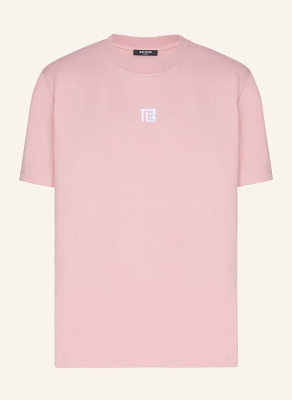 BALMAIN T-Shirt mit aufgesticktem Logo ROSA