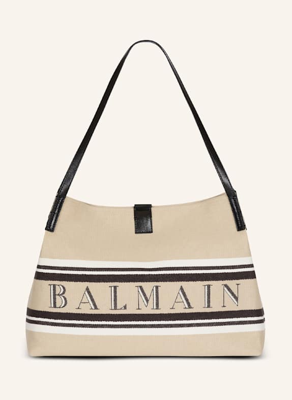 BALMAIN Mittelgroßer Shopper Release aus Canvas und Kalbsleder KHAKI