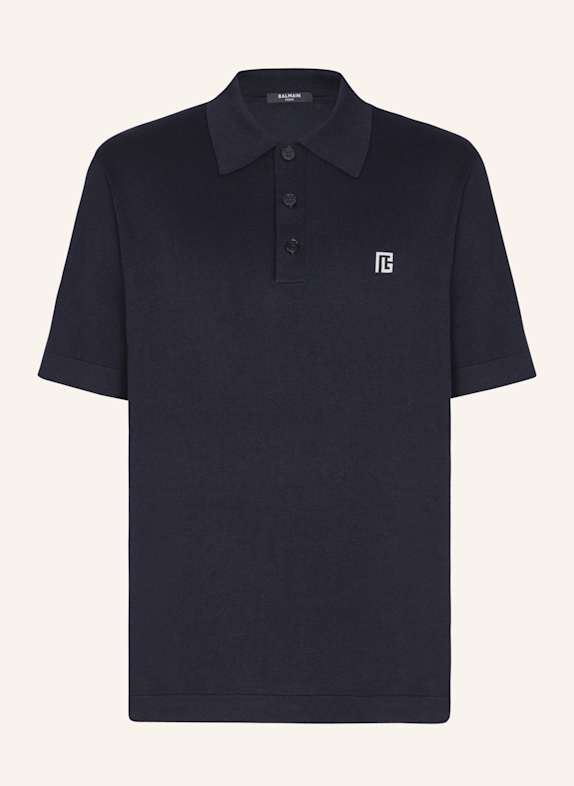 BALMAIN Besticktes Poloshirt aus Baumwolle BLAU