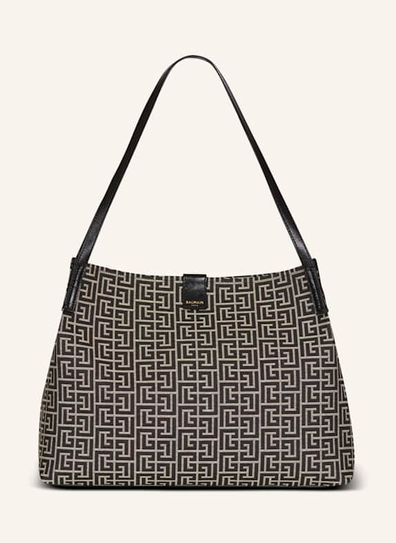 BALMAIN Mittelgroßer Shopper Release aus Monogramm-Jacquard und Kalbsleder SCHWARZ