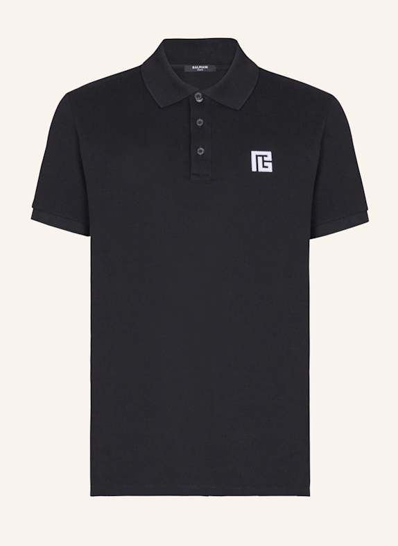 BALMAIN Besticktes Poloshirt aus Baumwolle SCHWARZ