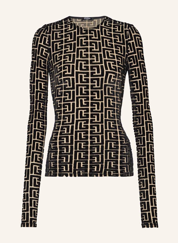BALMAIN Samttop mit Monogramm SCHWARZ