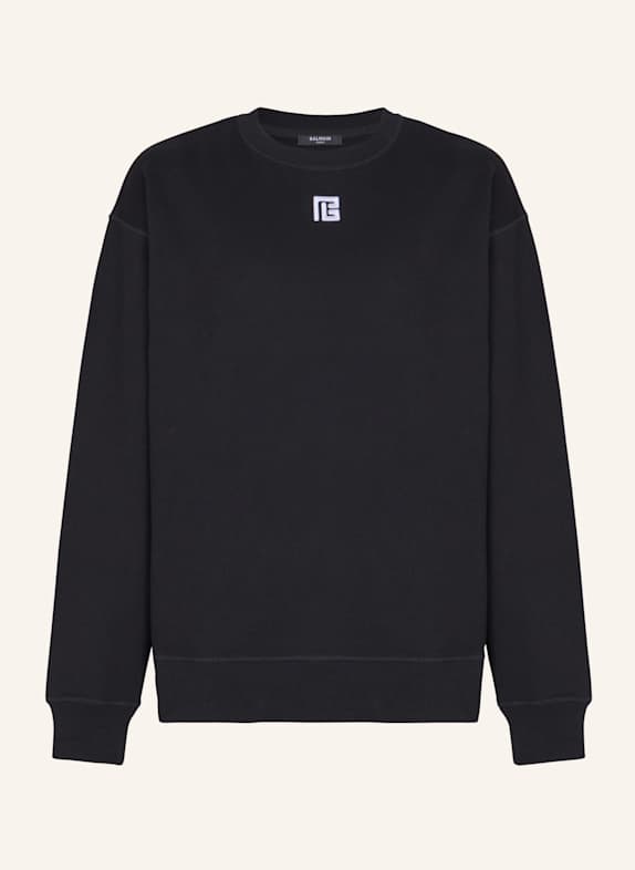 BALMAIN Sweatshirt aus Baumwolle mit PB-Stickerei SCHWARZ