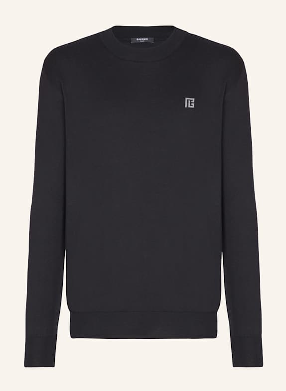 BALMAIN Feiner Pullover aus Baumwolle und Seide SCHWARZ