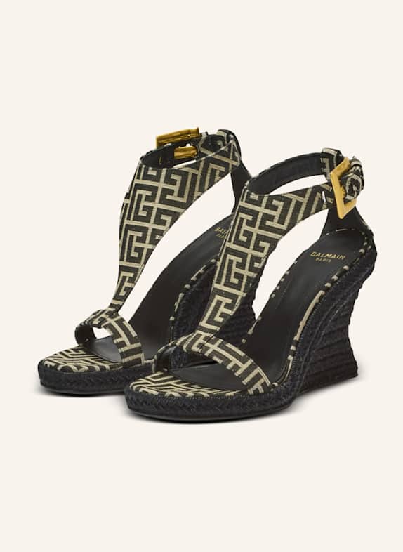 BALMAIN Espadrilles Anthem mit Keilabsatz aus Monogramm-Jacquard SCHWARZ