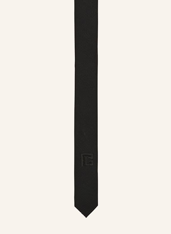 BALMAIN Schmale Wollkrawatte mit PB-Stickerei SCHWARZ