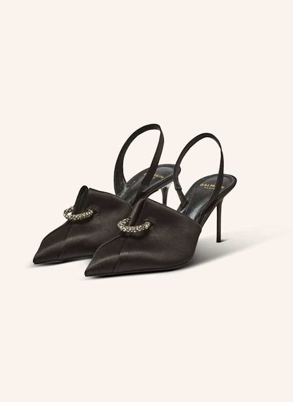 BALMAIN Pumps aus Satin mit Piercing SCHWARZ