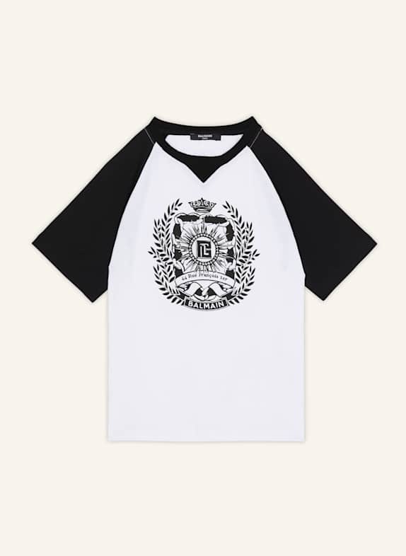 BALMAIN T-Shirt mit Écusson-Print WEISS