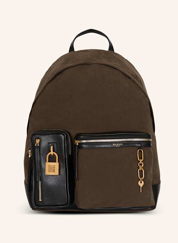 BALMAIN Rucksack Pulse aus Kalbsleder und Nylon GRÜN