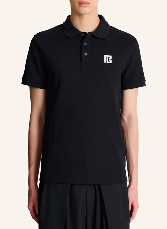 BALMAIN Besticktes Poloshirt aus Baumwolle SCHWARZ