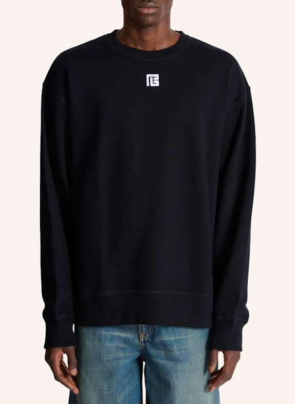 BALMAIN Sweatshirt aus Baumwolle mit PB-Stickerei SCHWARZ