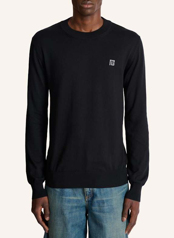 BALMAIN Feiner Pullover aus Baumwolle und Seide SCHWARZ