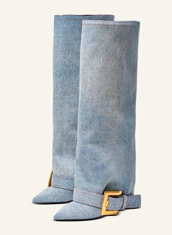 BALMAIN Stiefel Anthem aus Denim BLAU
