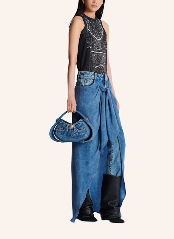 BALMAIN Mittelgroße Tasche Jolie Madame aus Denim BLAU