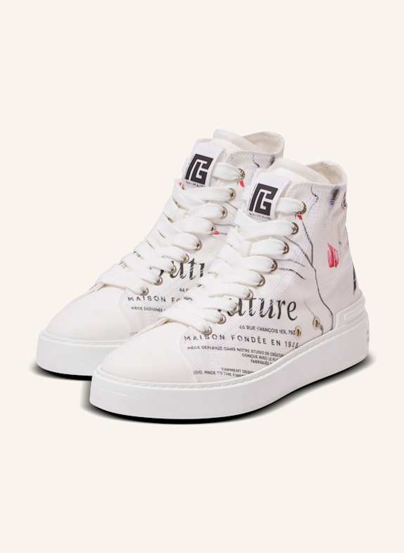 BALMAIN High-Top-Sneakers B-Court mit Balmain Beauty-Print WEISS