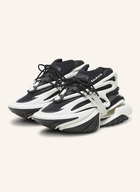 BALMAIN Sneakers Unicorn aus zweifarbigem Neopren und Leder SCHWARZ