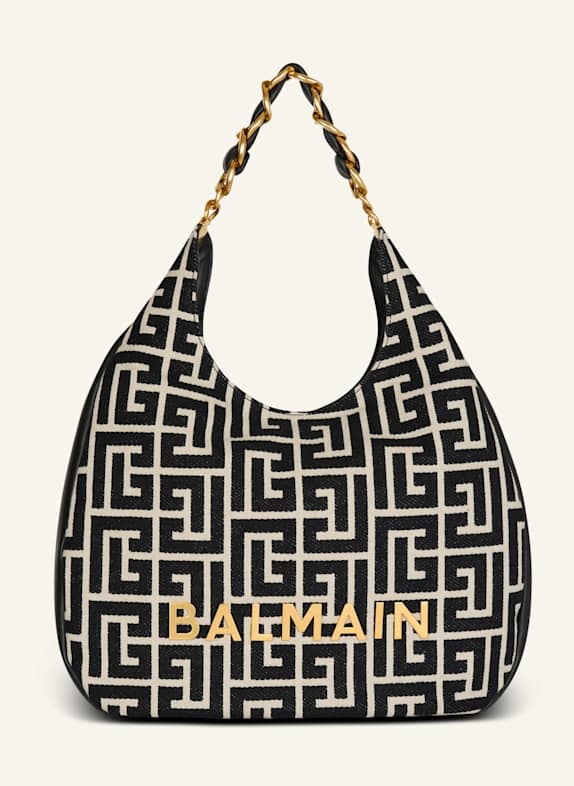 BALMAIN Großer Shopper 1945 Soft Hobo mit Monogramm-Muster SCHWARZ