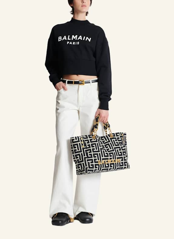 BALMAIN Shopper 1945 Soft aus Jacquard-Canvas mit PB-Monogramm SCHWARZ