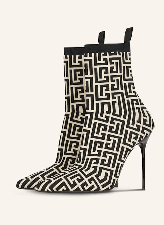 BALMAIN Zweifarbige Skye Ankle Boots aus Stretch-Strick mit Balmain-Monogramm SCHWARZ
