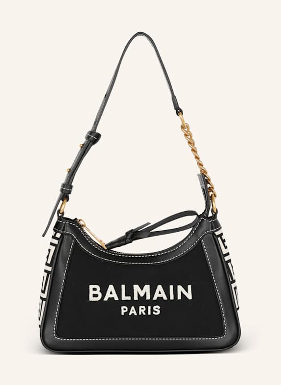 BALMAIN Handtasche B-Army aus Monogramm-Canvas und Glattleder SCHWARZ