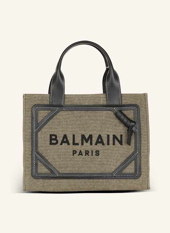 BALMAIN Kleiner Shopper B-Army aus Canvas mit Ledereinsätzen GRÜN