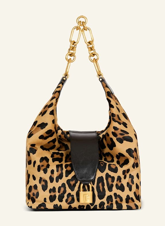 BALMAIN Sync Hobo Bag aus Leder mit Leoparden-Print BRAUN