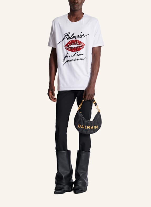 BALMAIN Tasche 1945 Soft Moon aus gestepptem Nylon mit Diamond-Muster SCHWARZ