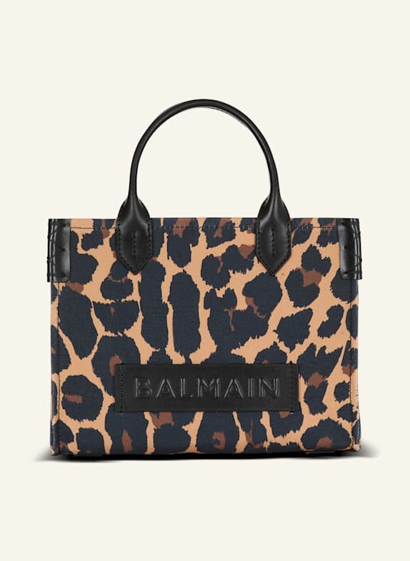 BALMAIN Kleiner Shopper B-Army aus Canvas mit Leoparden-Print BRAUN