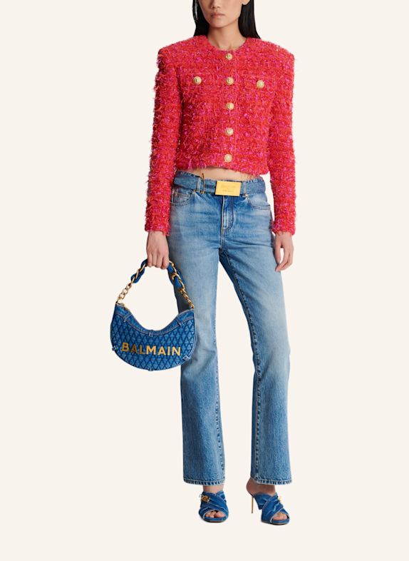 BALMAIN Tasche 1945 Soft Moon aus gestepptem Denim mit Diamond-Muster BLAU