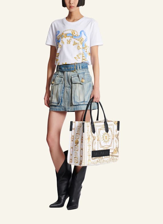 BALMAIN Mittelgroßer Shopper B-Army aus bedrucktem Canvas GOLD