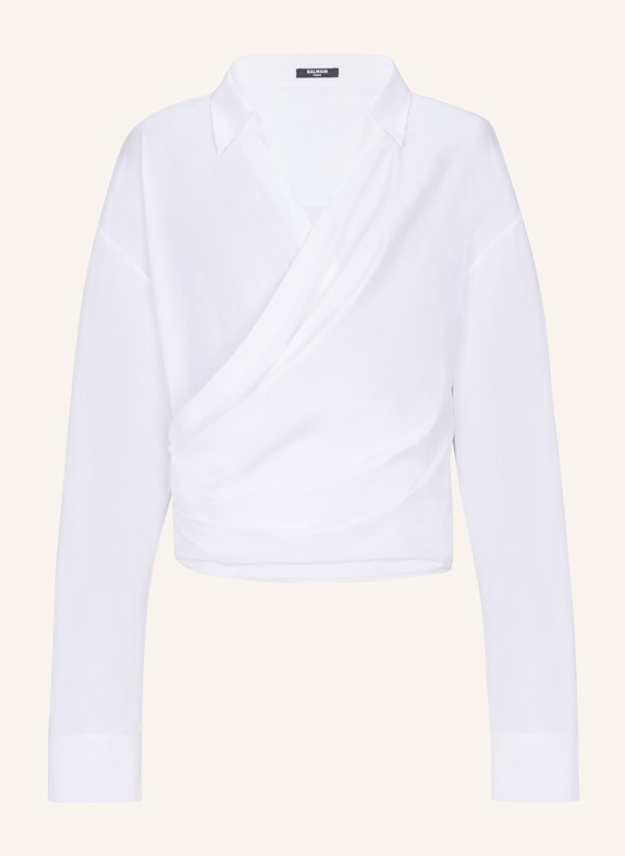 BALMAIN Drapiertes Hemd aus Baumwollpopeline WEISS