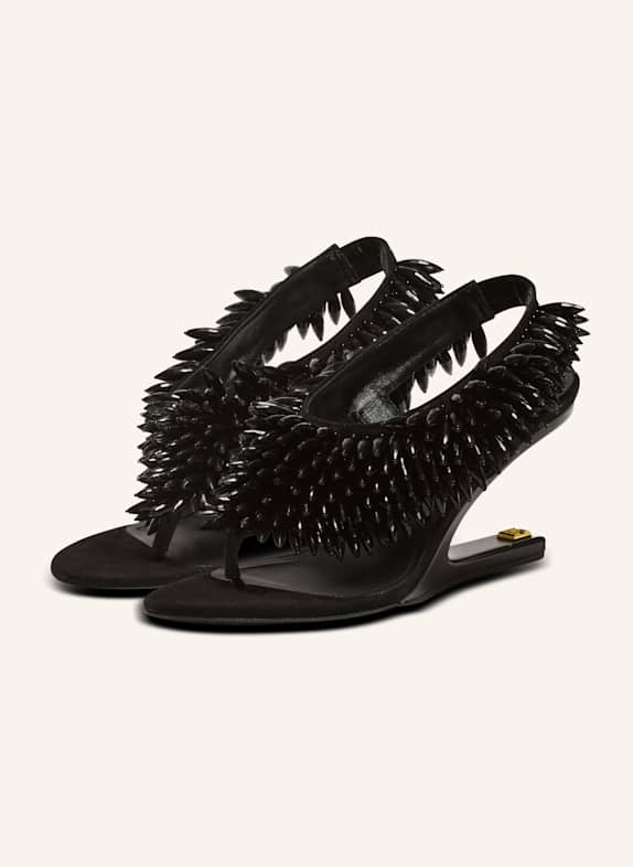 BALMAIN „No Wedge“-Sandalen aus Wildleder und Perlen SCHWARZ