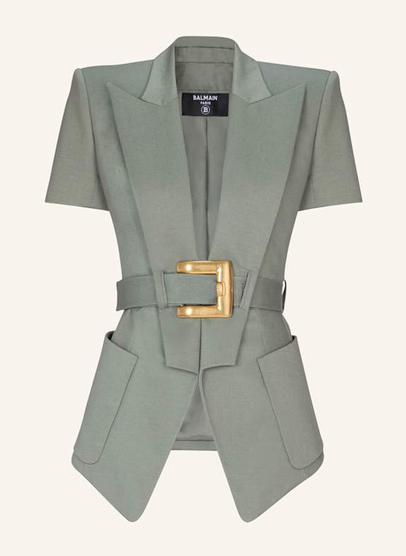 BALMAIN Jacke Anthem mit Gürtel aus Gabardine GRÜN