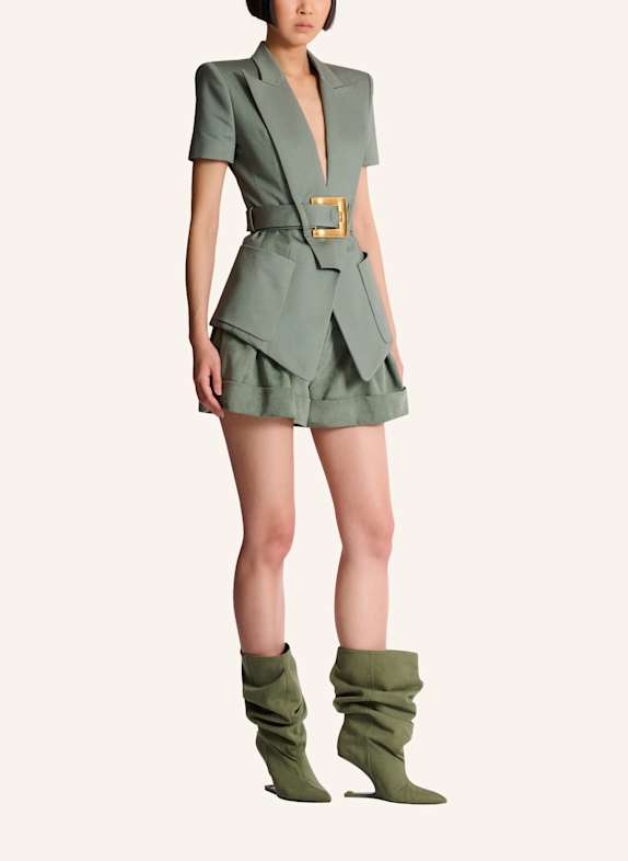 BALMAIN Jacke Anthem mit Gürtel aus Gabardine GRÜN