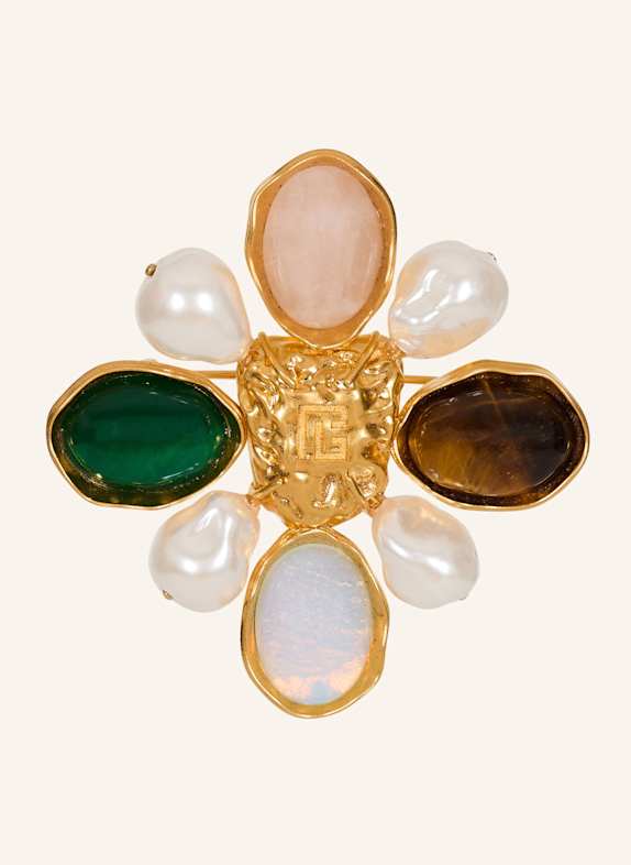 BALMAIN Brosche Baroque aus Steinen und Perlen GOLD