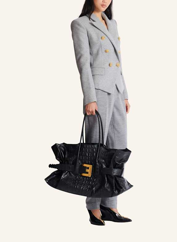 BALMAIN XL-Tasche Anthem aus Kalbsleder mit Kroko-Prägung SCHWARZ