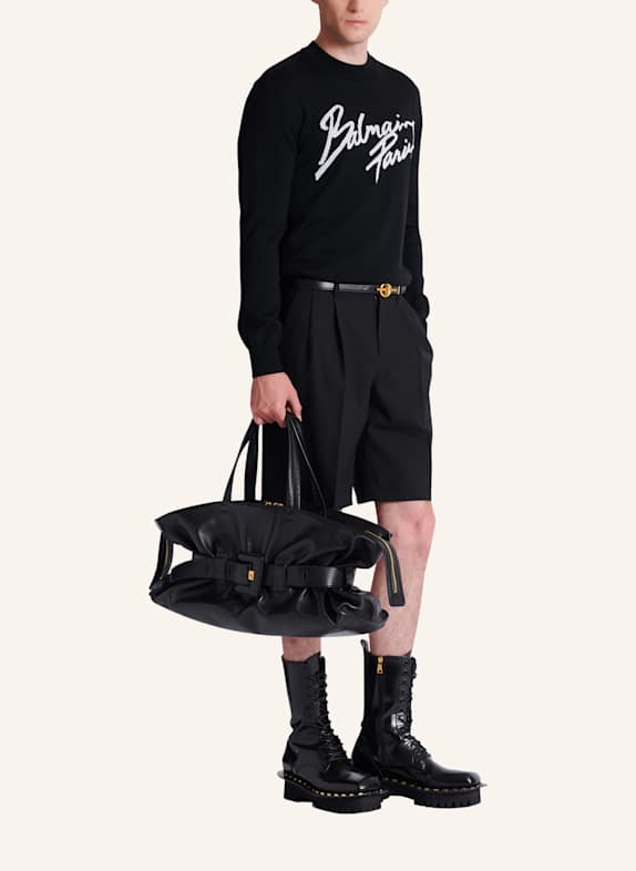 BALMAIN Große Tasche Anthem mit Reißverschluss aus Kalbsleder SCHWARZ