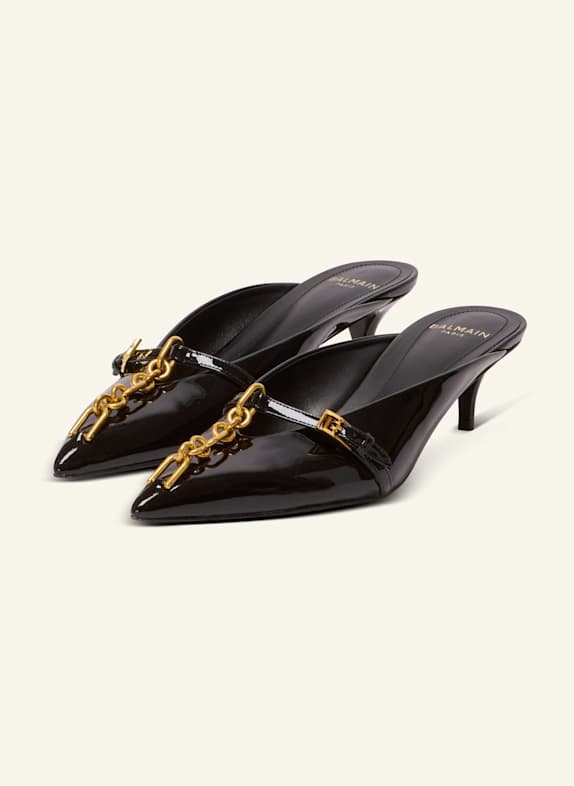BALMAIN Sync Pantoletten aus Lackleder mit spitzer Zehenpartie SCHWARZ