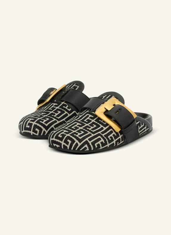 BALMAIN Pantoletten Anthem aus Jacquard-Canvas mit PB-Monogramm SCHWARZ