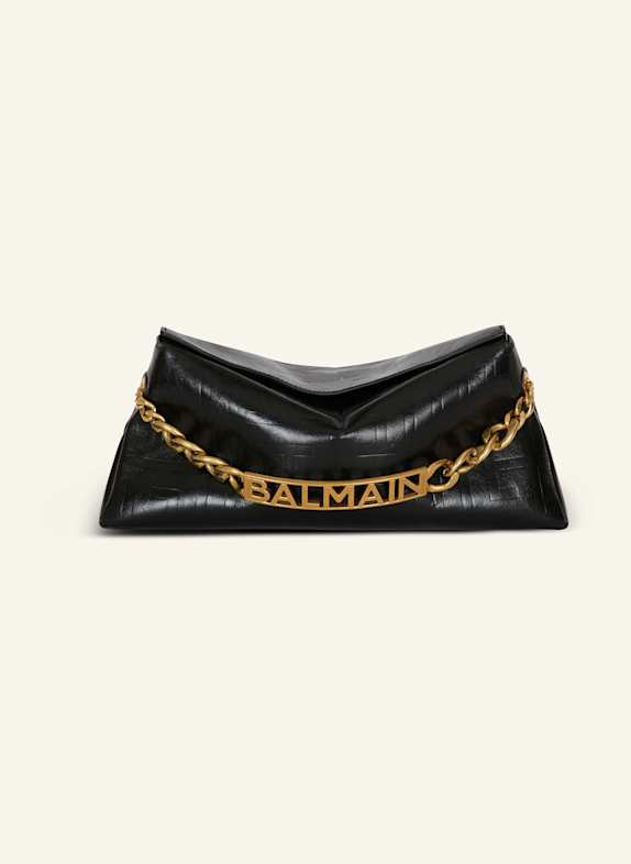 BALMAIN Clutch 1945 Soft aus geknittertem Kalbsleder SCHWARZ