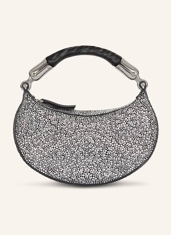 BALMAIN Mini-Tasche Ébène aus Wildleder und Kristallen SILBER