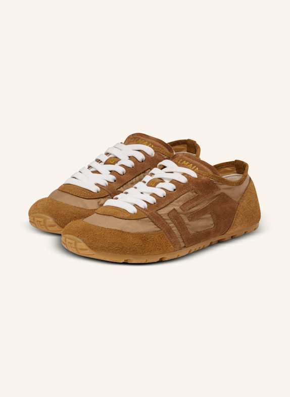 BALMAIN Sneakers Racer 45 aus Wildleder und Nylon BRAUN
