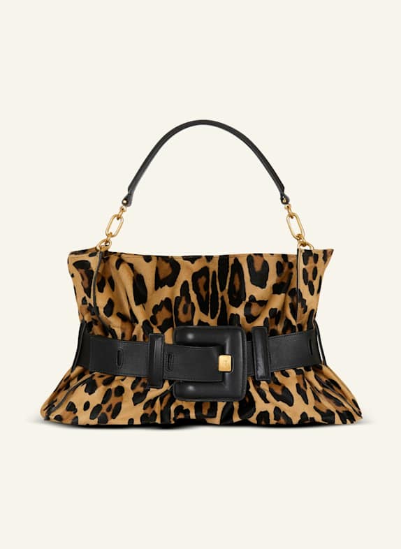 BALMAIN Anthem Tasche mittelgroß aus „Pony“-Leder mit Leopardenmuster BRAUN