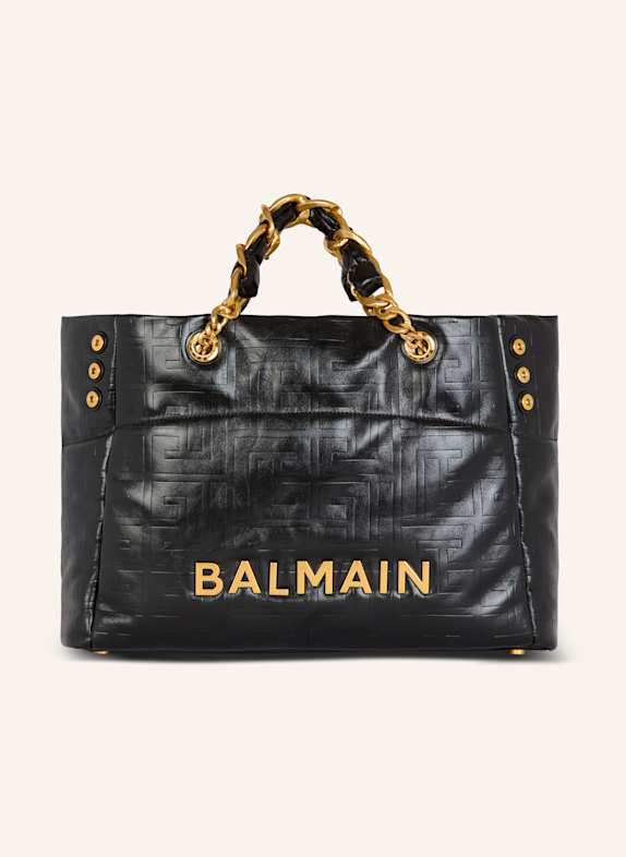 BALMAIN Shopper 1945 Soft aus Craquelé-Leder SCHWARZ