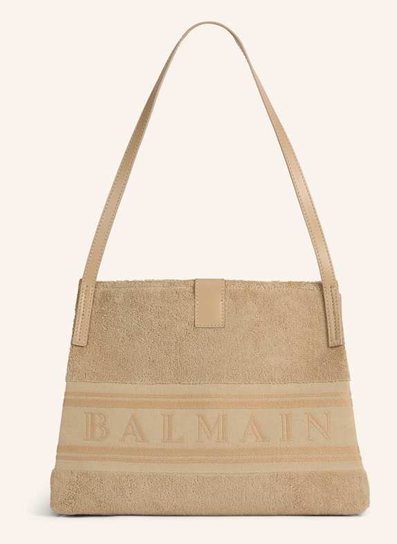 BALMAIN Kleiner Release Shopper aus Baumwollfrottee KHAKI