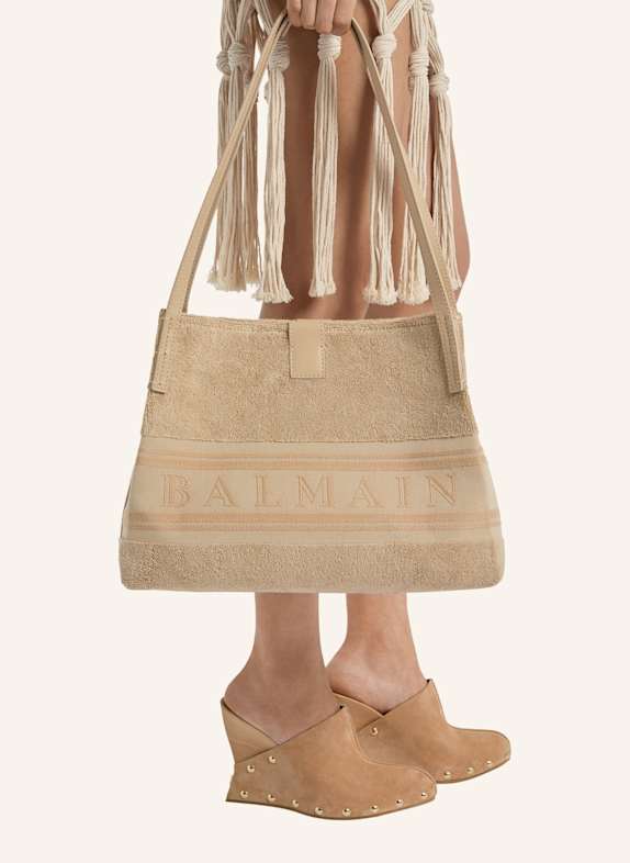 BALMAIN Kleiner Release Shopper aus Baumwollfrottee KHAKI